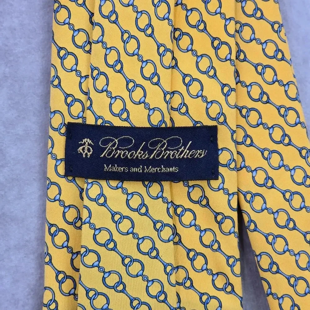Brooks Brothers Yellow Blue Chain Link Silk Executive Corporate Neck‎ Tie Men's
